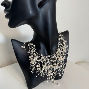 WATERFALL White Faux Pearl Necklace.